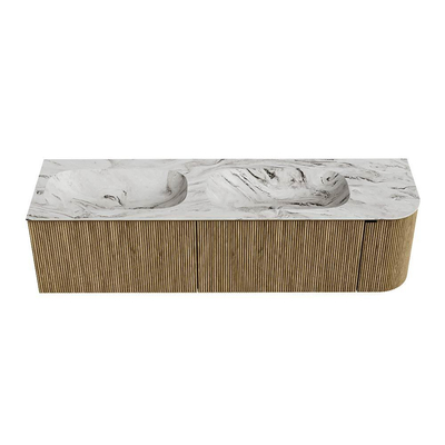 Mondiaz KURVE-DLUX Badkamermeubelset - 165x46x40cm - 2 lade - 1 deur - wastafel solid surface - dubbel / links - 2 kraangaten - Dusk