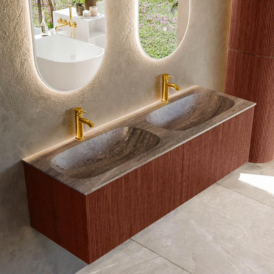 MONDIAZ KURVE-DLUX 140cm badmeubel kleur Ruby met 2 lades en 0 deuren. Wastafel STOR SMALL Dubbel 2 kraangaten Oza.