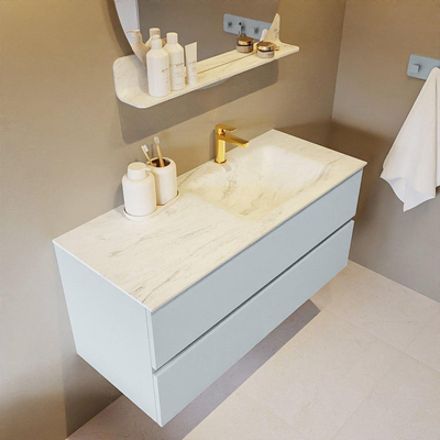 Mondiaz VICA-DLUX ensemble de meuble de salle de bain - 110cm - meuble sous-vasque argile - 2 tiroirs - lavabo encastré nuage droite - 1 trou de robinet - version haute 60cm - opalo