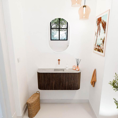 Mondiaz JOYA-DLUX 93.2cm toiletmeubel - ronding links en rechts kleur Walnut - Wastafel FAYE positie Midden Zonder kraangat kleur Glace.