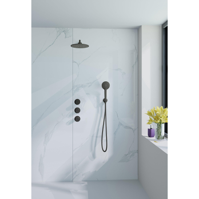 Fortifura Nebbio Ensemble de douche pluie - robinet encastré - élément encastré - coude mural de raccordement - flexible de douche lisse - douchette ronde - bras mural 35cm - douche de tête 30cm - PVD gunmetal brossé