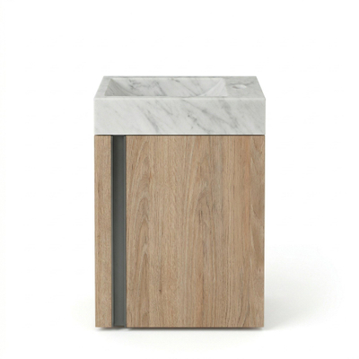 Saniclass Chaci Toiletmeubelset - 40x65cm - 1 deur - 1 kraangat - rechts - fontein natuursteen marmer - eiken