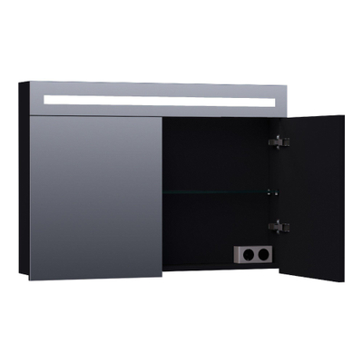 BRAUER 2.0 Spiegelkast - 100x70x15cm - verlichting geintegreerd - 2 links- en rechtsdraaiende spiegeldeuren - MDF - mat zwart