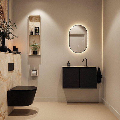 MONDIAZ TURE-DLUX Meuble toilette - 80cm - Urban - EDEN - vasque Frappe - position centrale - 1 trou de robinet