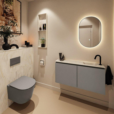 MONDIAZ TURE-DLUX Meuble toilette - 100cm - Smoke - EDEN - vasque Ostra - position droite - 1 trou de robinet