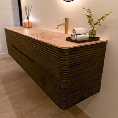 Mondiaz CIRO-DLUX Badkamermeubelset - 190x45x50cm - Solid surface wastafel Saba - 1 wasbak Rechts - 1 kraangat - 4 lades - Shadow