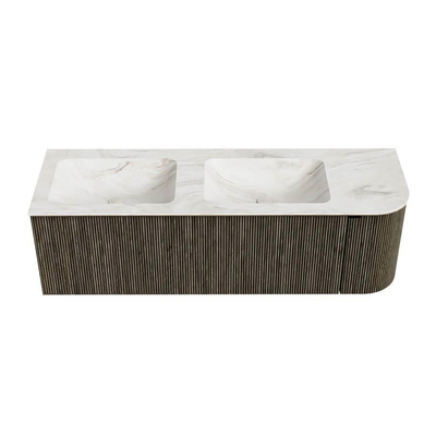 Mondiaz KURVE-DLUX Badkamermeubelset - 145x46x40cm - 1 lade - 1 deur - wastafel solid surface - dubbel / links - zonder kraangat - Shadow