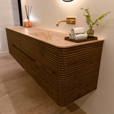 Mondiaz CIRO-DLUX Meuble de salle de bains - 180x45x50cm - Plan vasque en solid surface Arena - 1 vasque à droite - sans trous de robinetterie - 4 tiroirs - Dusk