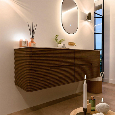 Mondiaz CIRO-DLUX Badkamermeubelset - 150x45x50cm - Solid surface wastafel Frappe - 1 wasbak Rechts - zonder kraangaten - 4 lades - Dusk