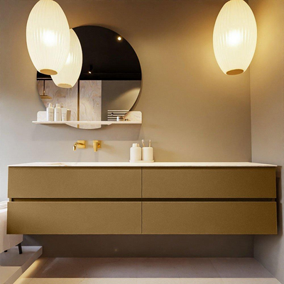 Mondiaz VICA-DLUX ensemble de meuble de salle de bain - 200cm - meuble sous-vasque oro - 4 tiroirs - lavabo encastré cloud gauche - sans trous de robinet - miroir modèle spot - version XL 60cm de haut - ostra