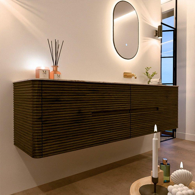 Mondiaz CIRO-DLUX Badkamermeubelset - 180x45x50cm - Solid surface wastafel Frappe - 1 wasbak Rechts - zonder kraangaten - 4 lades - Shadow