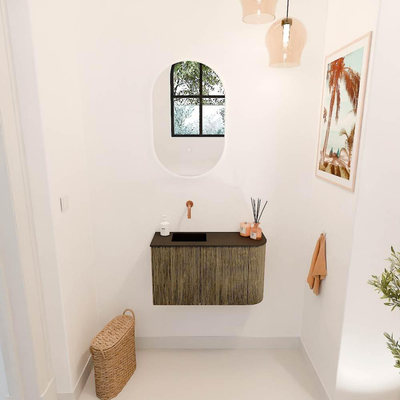 Mondiaz JOYA 71.6cm toiletmeubel - ronding rechts kleur Dusk - Wastafel FAYE positie Links Zonder kraangat kleur Urban.