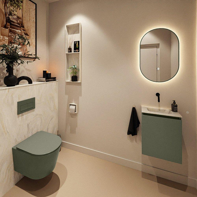 MONDIAZ TURE-DLUX Meuble toilette - 40cm - Army - EDEN - vasque Ostra - position centrale - sans trou de robinet