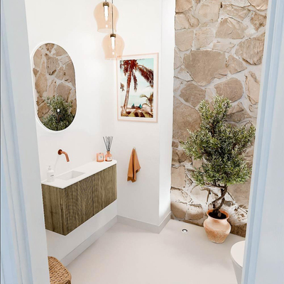 Mondiaz JOYA 81.6cm toiletmeubel - ronding rechts kleur Dusk - Wastafel FAYE positie Links Zonder kraangat kleur Talc.