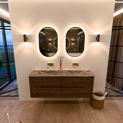 Mondiaz CIRO-DLUX Ensemble de meubles de salle de bains - 140x45x50cm - Plan vasque Solid Surface Sombra - 2 vasques double - sans trous de robinet - 4 tiroirs - Dusk