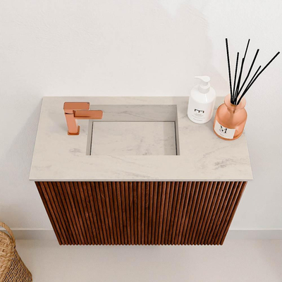 Mondiaz JOYA-DLUX Meuble de toilette 50cm - couleur Ruby - Vasque FAYE position Gauche 1 trou de robinet couleur Opalo