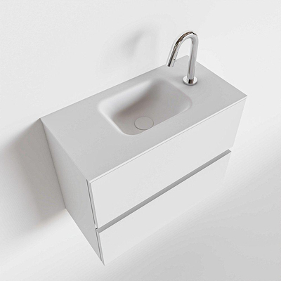 MONDIAZ ADA Meuble de toilettes - 60x30x50cm - 1 trou de robinet - 2 tiroirs - finition talc mate - lavabo au milieu - Solid surface - Blanc