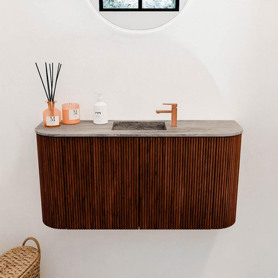 Mondiaz JOYA-DLUX 83.2cm toiletmeubel - ronding links en rechts kleur Ruby - Wastafel FAYE positie Midden 1 kraangat kleur Oza.