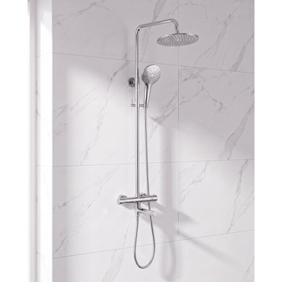 Fortifura Calvi Regendoucheset - thermostatisch - 25cm hoofddouche - gladde slang - ronde handdouche - draaibare baduitloop - chroom