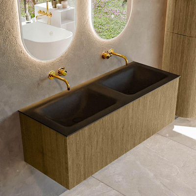 Mondiaz KURVE Badkamermeubelset - 120x46x40cm - 1 lade - wastafel solid surface - dubbel - zonder kraangat - Dusk