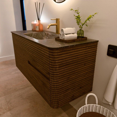 Mondiaz CIRO-DLUX Ensemble de meubles de salle de bains - 110x45x50cm - Vasque solid surface Lava - 1 vasque au centre - 1 trou de robinet - 2 tiroirs - Dusk