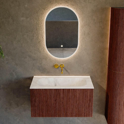 Mondiaz KURVE-DLUX Ensemble de meuble salle de bain - 80x46x40cm - 1 tiroir - lavabo en solid surface - milieu - sans trou de robinet - Ruby
