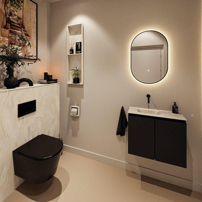 MONDIAZ TURE-DLUX Meuble toilette - 60cm - Urban - EDEN - vasque Ostra - position gauche - sans trou de robinet