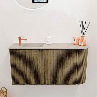 Mondiaz JOYA-DLUX 81.6cm toiletmeubel - ronding rechts kleur Dusk - Wastafel FAYE positie Links 1 kraangat kleur Opalo.