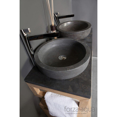 Forzalaqua Verona vasque à poser 40x40x12cm Ronde Pierre naturelle Pierre bleue adoucie