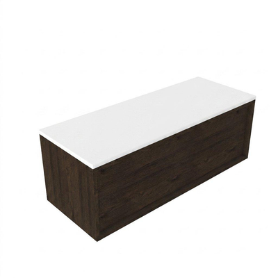 Saniclass Holz Frame Ensemble de meubles de salle de bains - 120x45x42.5cm - plan de travail Torino en solid surface blanc - sans trou de robinetterie - 1 tiroir - chêne charcoal mat (bois)