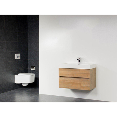 BRAUER Natural Wood Set de meubles 80cm modèle suspendu Grey Oak avec lavabo blanc 1 trou pour robinetterie sans miroir