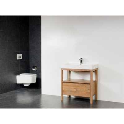 BRAUER Natural Wood Set de meubles 80cm Grey Oak avec lavabo blanc 1 trou pour robinetterie sans miroir