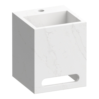 BRAUER Nova Fontein - 25x25x30cm - vrijhangend - blinde ophanging - 1 kraangat - marmerlook - calacatta gold (wit)