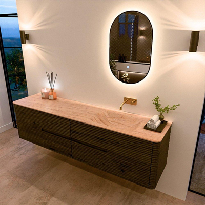 Mondiaz CIRO-DLUX Ensemble de meubles de salle de bains - 190x45x50cm - lavabo en solid surface Saba - 1 vasque à droite - sans trous de robinet - 4 tiroirs - Shadow