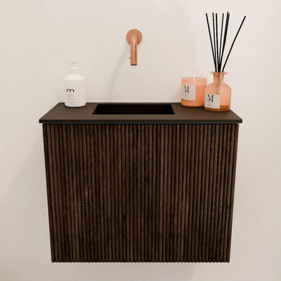 Mondiaz JOYA 50cm toiletmeubel - kleur Walnut - Wastafel FAYE positie Links Zonder kraangat kleur Urban.