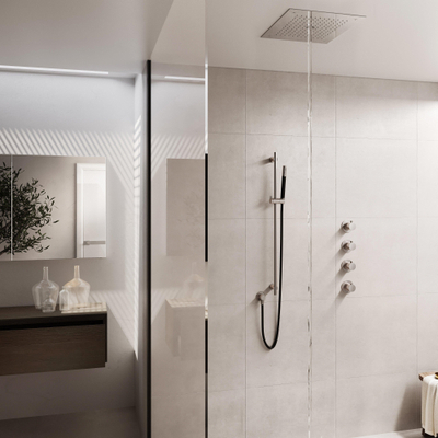 Hotbath Cobber Ensemble de douche pluie encastré - Barre de douche - Nickel brossé