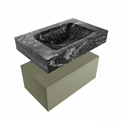 Mondiaz ALAN-DLUX Ensemble de meuble - 70cm - meuble Army mat - 1 tiroir - Lavabo Cloud Lava suspendu - vasque Centre - 0 trous de robinet