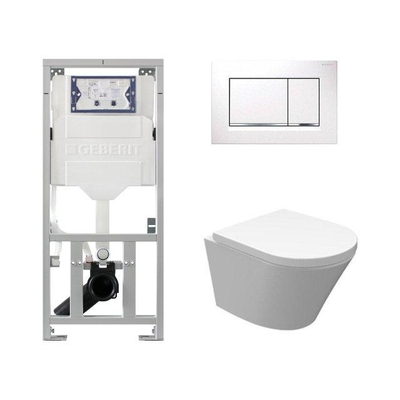 Wiesbaden Vesta Inbouwset - compact - 47cm - diepspoel wandcloset - softclose - quickrelease - rimless - afdekplaat sigma30 - glans wit