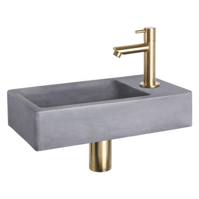 Differnz Force kit lave-mains - 40x22x8cm - Rectangulaire - 1 trou de robinet - Robinet droit doré mat - Béton Gris