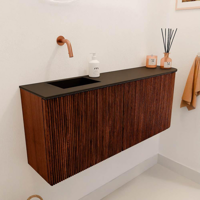 Mondiaz JOYA 101.6cm toiletmeubel - ronding rechts kleur Ruby - Wastafel FAYE positie Links Zonder kraangat kleur Urban.