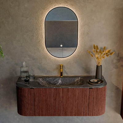 Mondiaz KURVE-DLUX Badkamermeubelset - 120x46x40cm - 1 lade - 2 deuren - wastafel solid surface - midden - 1 kraangat - Ruby