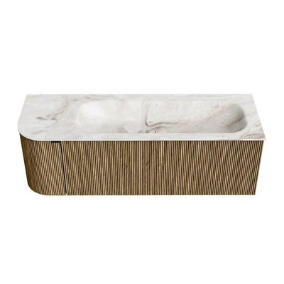 Mondiaz KURVE-DLUX Ensemble de meubles de salle de bains - 135x46x40cm - 1 tiroir - 1 porte - lavabo solid surface - droit - 1 trou de robinet - Dusk