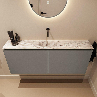 MONDIAZ TURE-DLUX Meuble WC 120 cm Smoke. Lavabo EDEN Glace position milieu. Sans trou de robinet.
