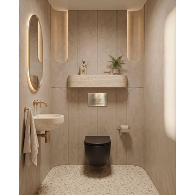 QeramiQ Dely Toiletset - 36.3x51.7cm - diepspoel - rimless - Geberit UP720 inbouwreservoir - softclose toiletzitting - bedieningsplaat - rechtehoekige knoppen - met Burda frame - mat zwart