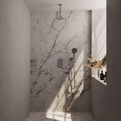 Brauer Douche pluie encastrable en finition brossée - douche principale 20cm - bras plafond 20cm - 2 fonctions - comprenant partie encastrable - douchette ronde 3 positions - PVD - inox brossé