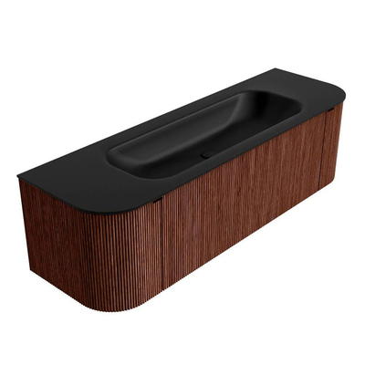 Mondiaz KURVE Ensemble de meubles de salle de bains - 150x46x40cm - 1 tiroir - 2 portes - lavabo solid surface - central - sans trou de robinet - Ruby