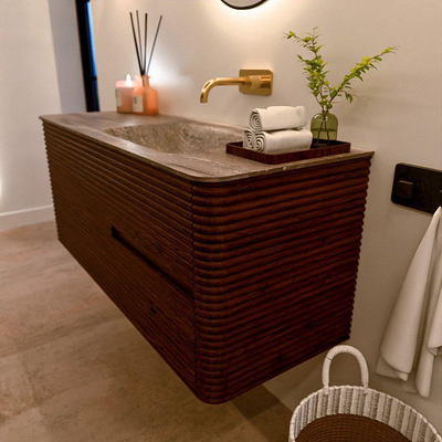 Mondiaz CIRO-DLUX Badkamermeubelset - 120x45x50cm - Solid surface wastafel Oza - 1 wasbak Rechts - zonder kraangaten - 2 lades - Ruby