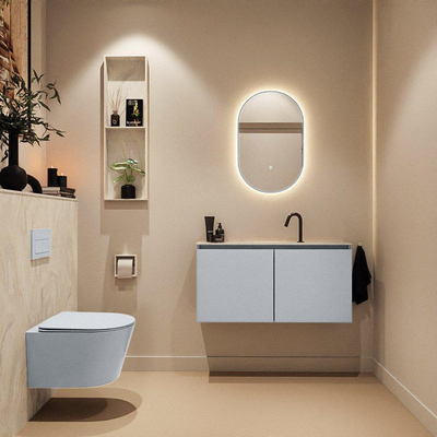 MONDIAZ TURE-DLUX Meuble toilette - 100cm - Clay - EDEN - vasque Ostra - position centrale - 1 trou de robinet