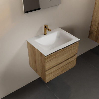 Mondiaz AIVY Ensemble de meuble - 60x45x50cm - 1 trou de robinet - 1 vasque Talc Solid surface - Centre - 2 tiroirs - avec miroir - Melamine Chai
