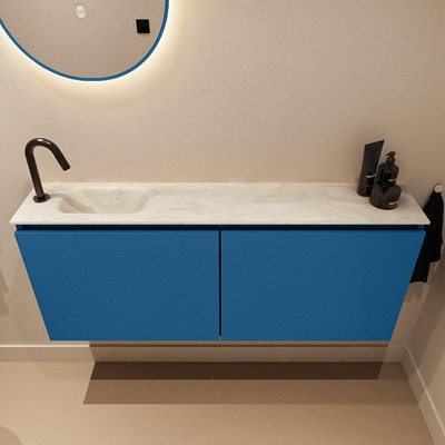 MONDIAZ TURE-DLUX Meuble toilette - 120cm - Jeans - EDEN - vasque Ostra - position gauche - 1 trou de robinet
